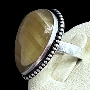 Hand Crafted Artisan CALCITE Gemstone Yellow Teardrop Stone Ring Silver New